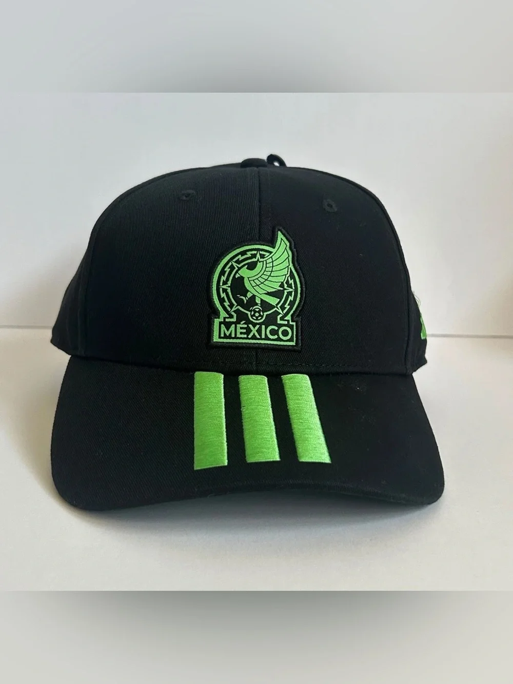 adidas Black Baseball Cap with Mint Green 3 stripes Mexico world cup logo KE7873